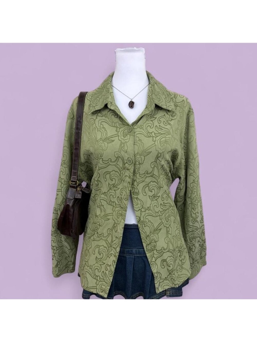 90s green cottagecore button down shirt